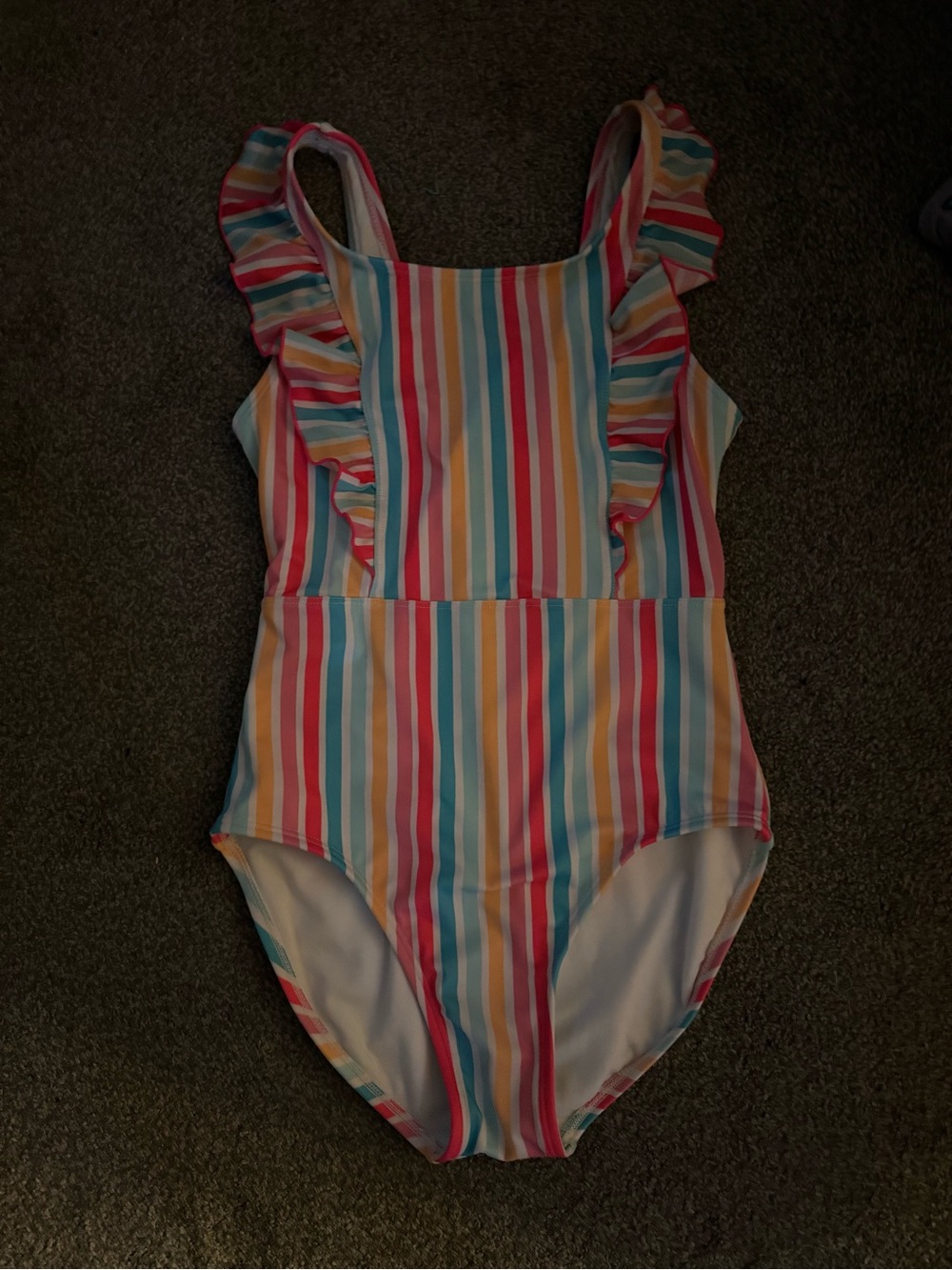 Cat & Jack Multicolor Striped Ruffle One-Piece - Pink, Blue, Yellow